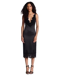 Kenneth Cole Women's Contrast Lace Trim Double Face V-Neck Midi Dress
