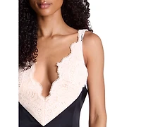 Kenneth Cole Women's Contrast Lace Trim Double Face V-Neck Mini Dress