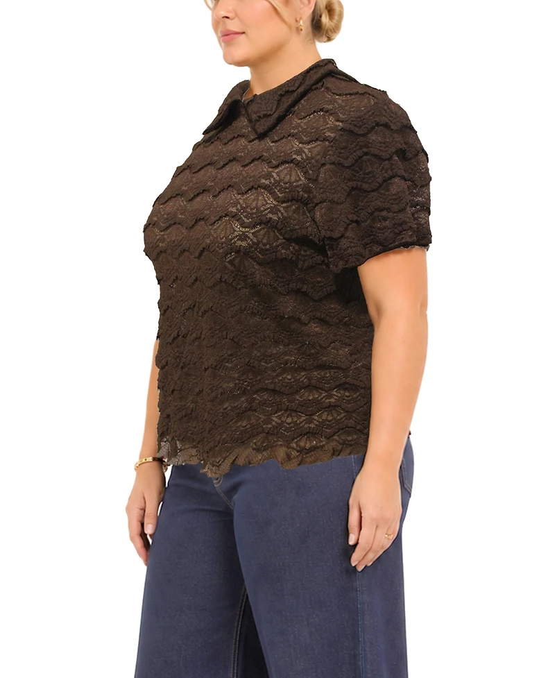 Coin 1804 Plus Scallop Edge Short-Sleeve Top