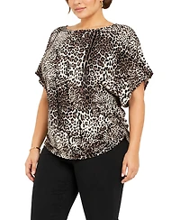 Coin 1804 Plus Leopard Print Boat Neck Top