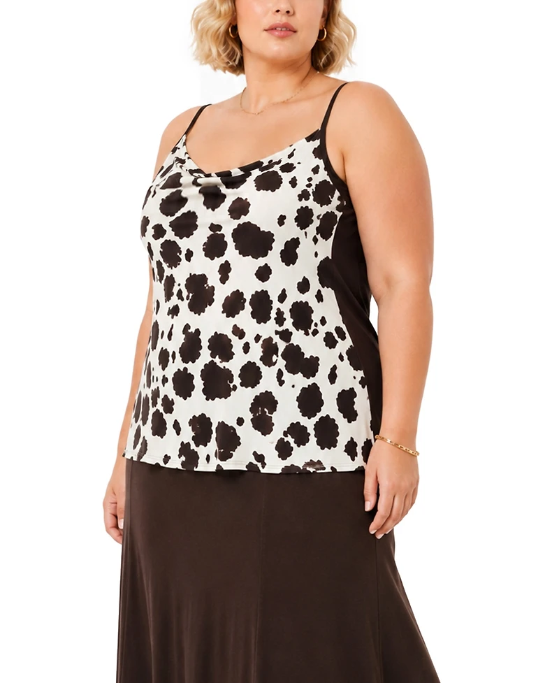 Coin 1804 Plus Cow Print Drape Neck Cami Top