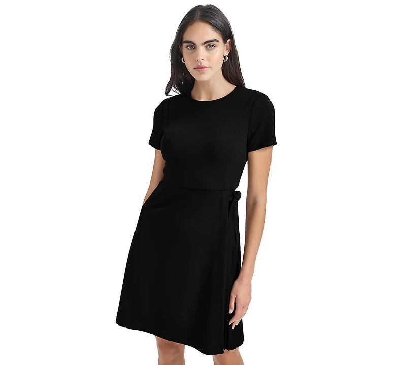 Calvin Klein Women's Petite Crewneck Fit & Flare Short-Sleeve Dress