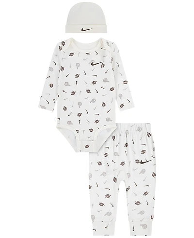 Nike Baby Boys' Readyset Grow Long-Sleeve Bodysuit, Pants and Beanie, 3-Piece Set