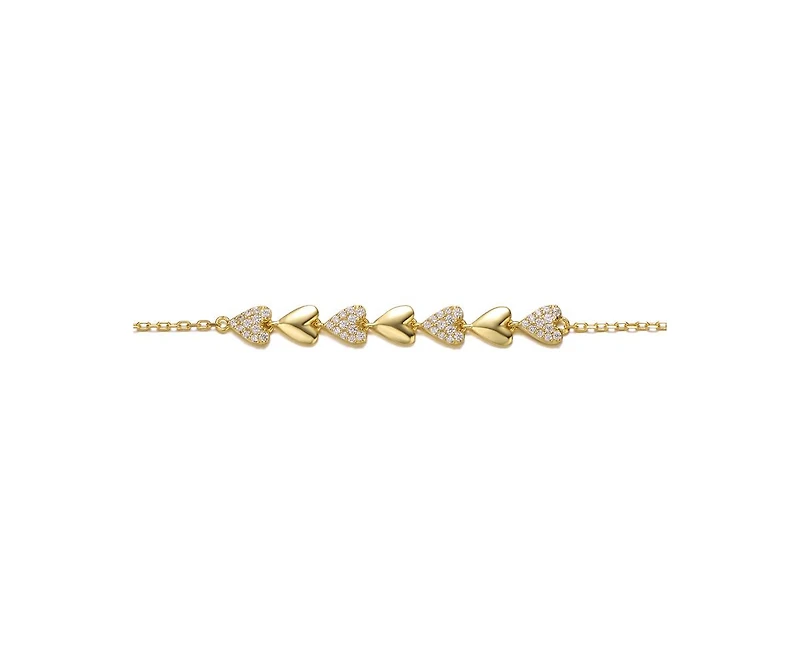 Genevive Gold-Plated Heart Jewelry Set with Sparkling Cz – Elegant Bracelet & Drop Earrings