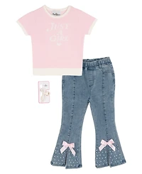 Rare Editions Girls' 2-6X Short-Sleeve Sweater and Demin Pleated Pants, 2-Piece Set