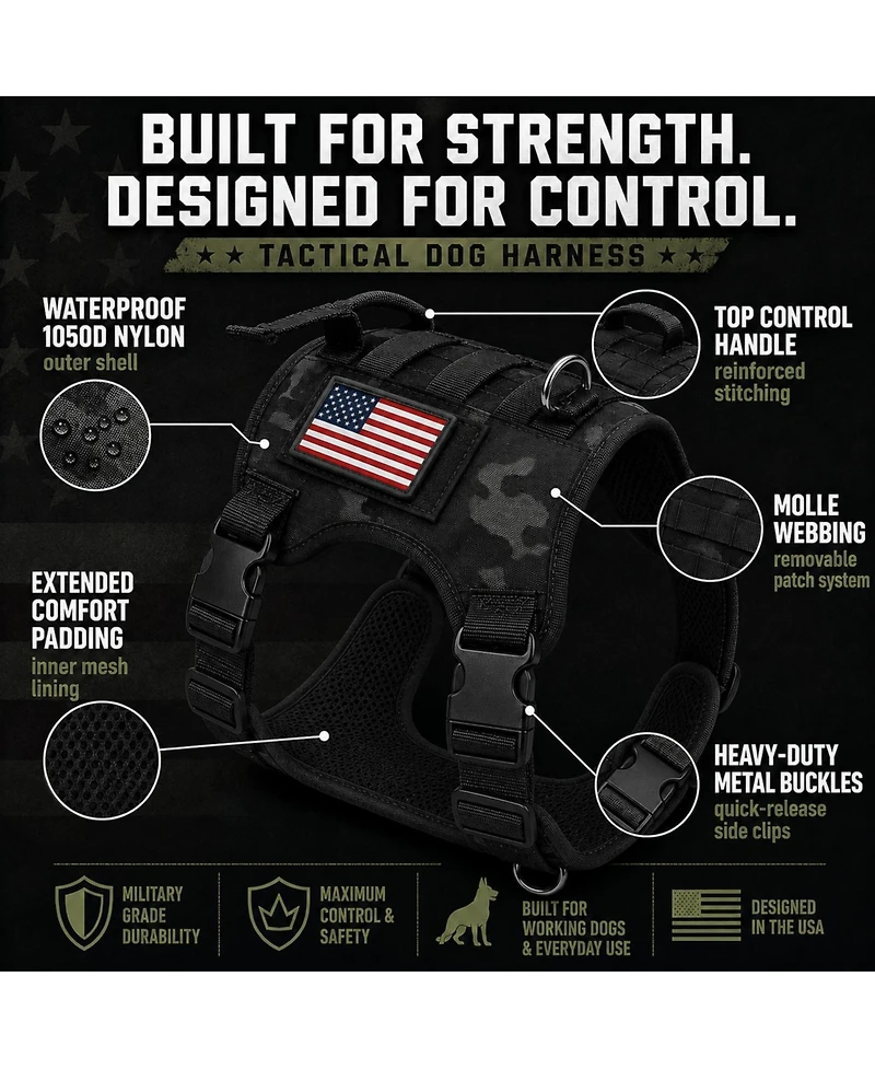ProMounts Adjustable Tactical Dog Harness for Medium & Large Dogs