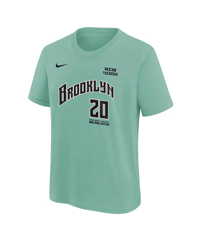 Nike Big Boys and Girls Sabrina Ionescu Mint New York Liberty Rebel Edition Name Number T-Shirt
