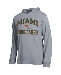 Champion Men's Heather Gray Miami Hurricanes High Motor All-Star Long Sleeve Hooded T-Shirt