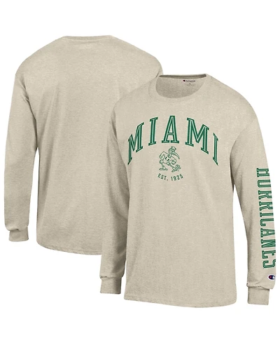 Champion Men's Heather Oatmeal Miami Hurricanes Neutral Arch Long-Sleeve T-Shirt