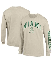 Champion Men's Heather Oatmeal Miami Hurricanes Neutral Arch Long-Sleeve T-Shirt