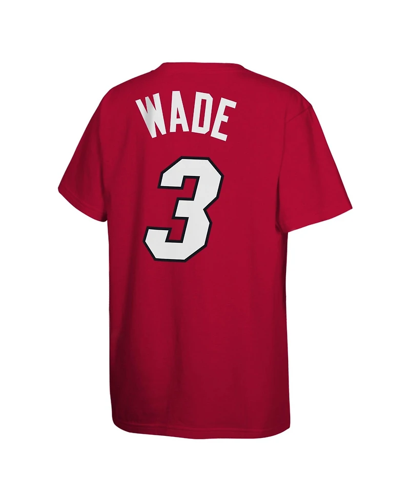 Mitchell & Ness Big Boys and Girls Dwyane Wade Red Miami Heat Hardwood Classics Name Number T-Shirt