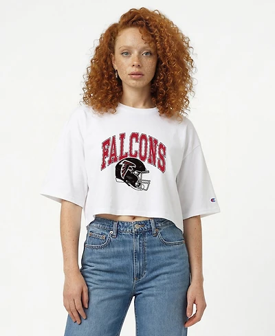 Champion Women's White Atlanta Falcons Boyfriend Cropped T-Shirt