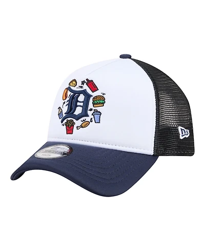 New Era Big Boys and Girls White, Navy Detroit Tigers Food A-Frame 9FORTY Trucker Adjustable Hat