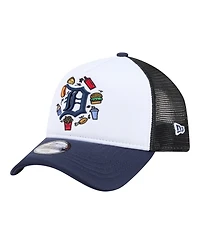 New Era Big Boys and Girls White, Navy Detroit Tigers Food A-Frame 9FORTY Trucker Adjustable Hat