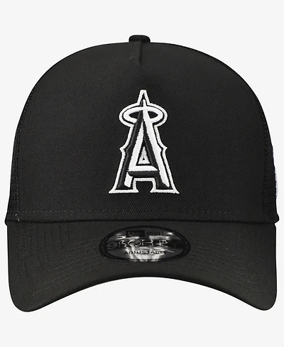 New Era Men's Black Los Angeles Angels Side Script 9FORTY A-Frame Trucker Adjustable Hat