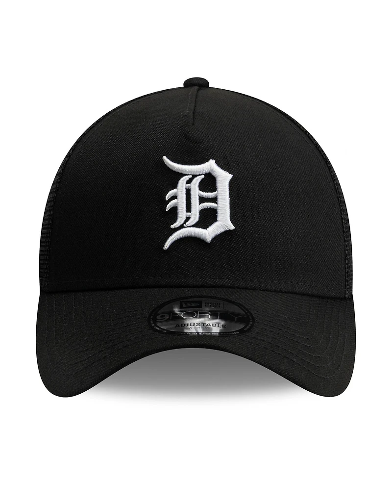 New Era Men's Black Detroit Tigers Side Script 9FORTY A-Frame Trucker Adjustable Hat