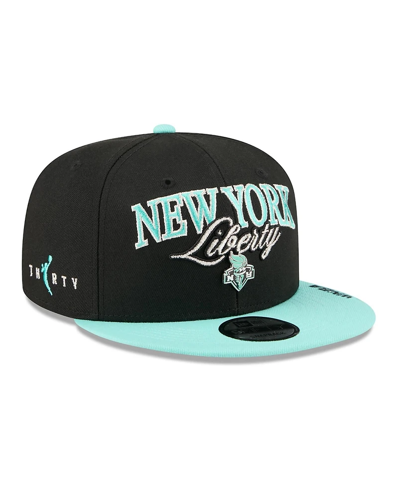 New Era Men's and Women's Black, Mint New York Liberty Wnba Tip-Off 2026 Metal Badge A-Frame 9FIFTY Snapback Hat