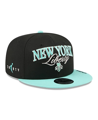 New Era Men's and Women's Black, Mint New York Liberty Wnba Tip-Off 2026 Metal Badge A-Frame 9FIFTY Snapback Hat