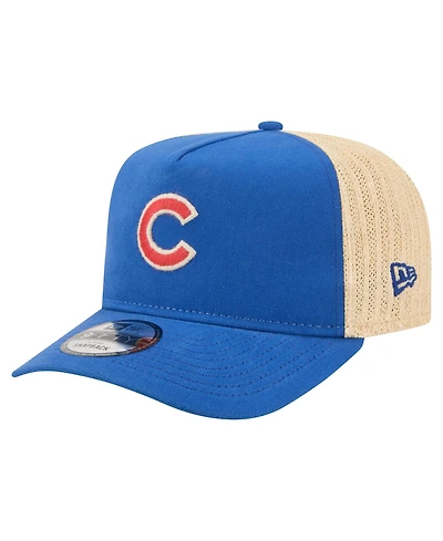 New Era Men's Royal, Natural Chicago Cubs Grained 9FIFTY A-Frame Trucker Adjustable Hat