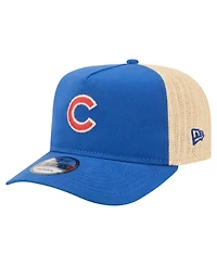 New Era Men's Royal, Natural Chicago Cubs Grained 9FIFTY A-Frame Trucker Adjustable Hat