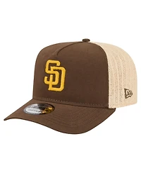 New Era Men's Brown, Natural San Diego Padres Grained 9FIFTY A-Frame Trucker Adjustable Hat