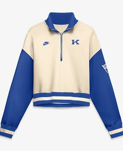 Nike Women's Natural, Royal Kentucky Wildcats Oversized Legacy Color Block Cropped Quarter-Zip Pullover