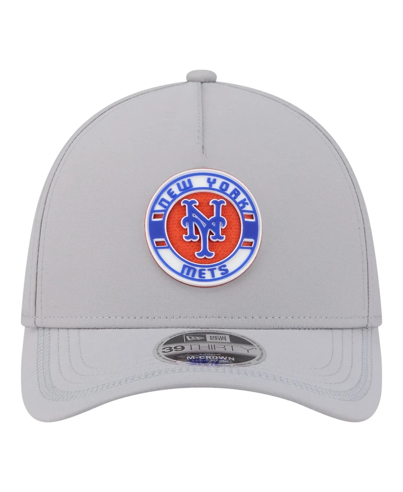 New Era Men's Gray York Mets Patch 39THIRTY A-Frame M-Crown Perforated Flex Hat