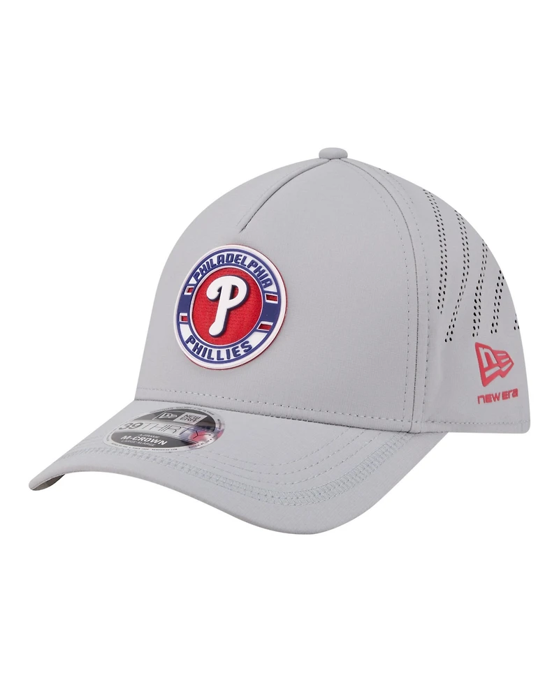 New Era Men's Gray Philadelphia Phillies Patch 39THIRTY A-Frame M-Crown Perforated Flex Hat