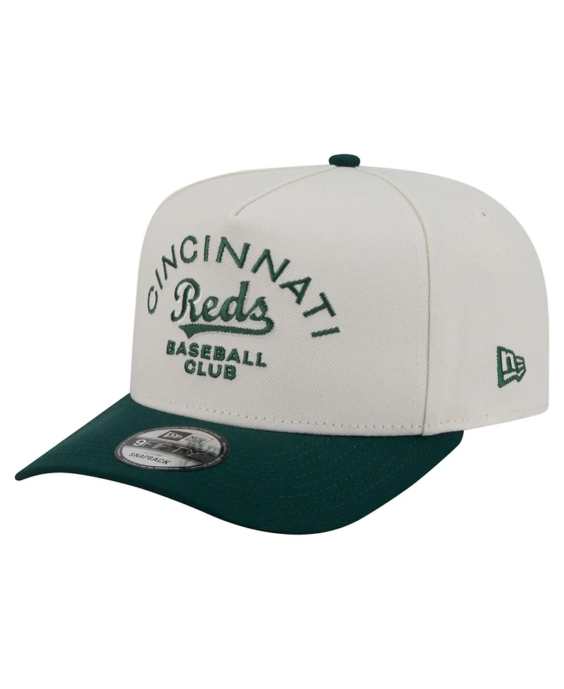 New Era Men's Cream, Dark Green Cincinnati Reds Chrome A-Frame 9FIFTY Snapback Hat