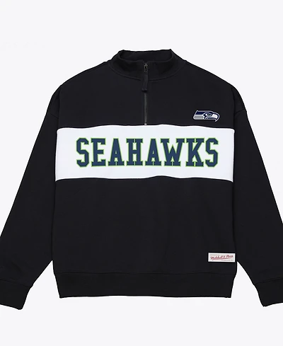 Mitchell & Ness Women's Black Seattle Seahawks Oversized Statement Quarter-Zip Sweatshirt