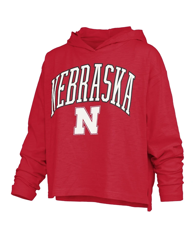 Pressbox Women's Scarlet Nebraska Huskers Nelson Arch Over Logo Long Sleeve Hooded Slub T-Shirt