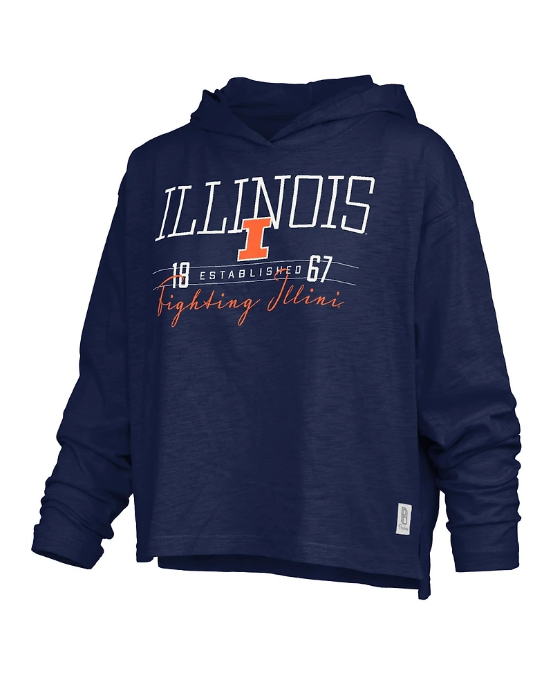Pressbox Women's Navy Illinois Fighting Illini Castillo Slub Waist Length Long Sleeve Hooded T-Shirt