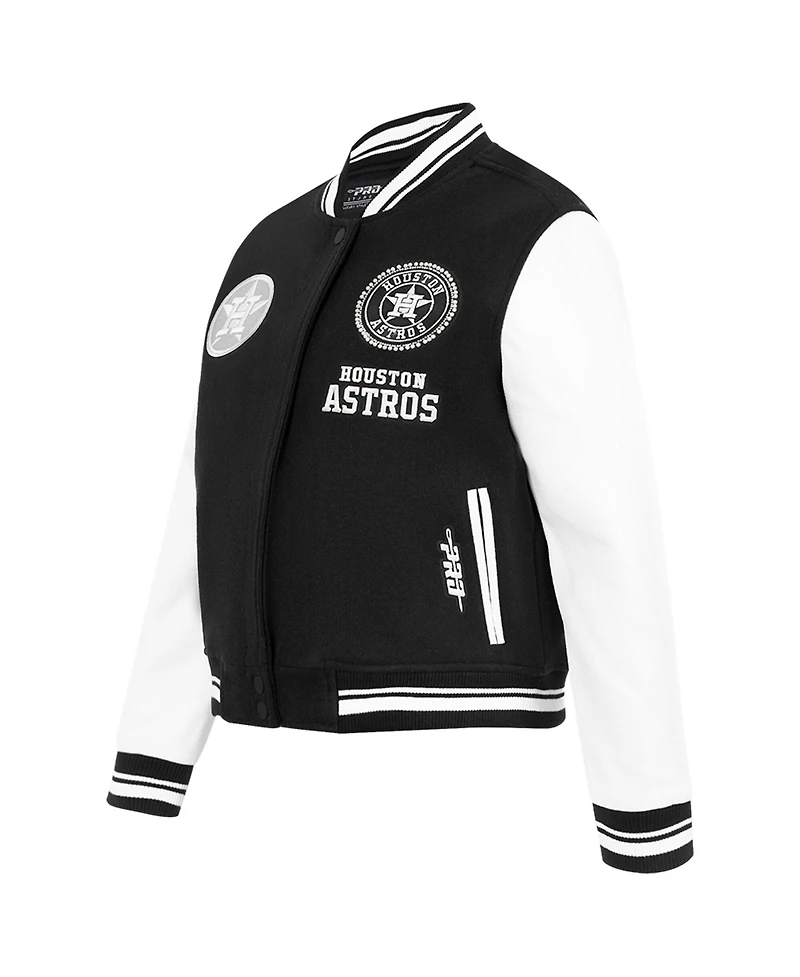 Pro Standard Women's Black Houston Astros Pearls Rib Wool Full-Zip Varsity Jacket
