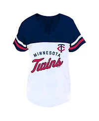 Fanatics Women's Profile White, Navy Minnesota Twins Plus Two-Stripe V-Neck T-Shirt