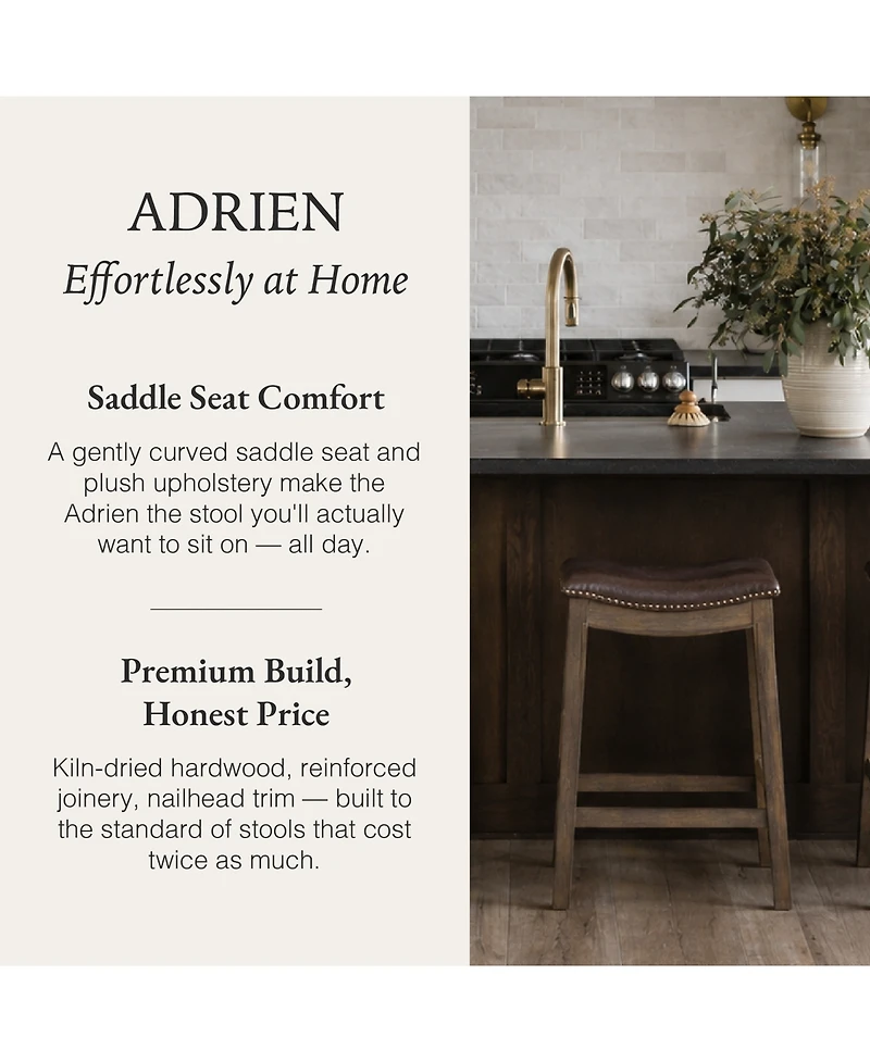Maven Lane Adrien Saddle Counter Stool Reclaimed Oak Finish w/ Ash Grey Fabric Upholstery