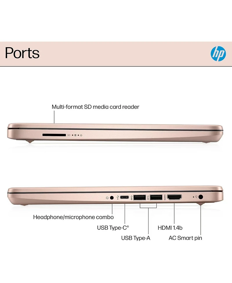 Hp Essential 14" Traditional Laptop Intel N-Series 4GB Ram Intel Graphics 128GB eMMC Storage Windows 11 Home 60Hz - Rose