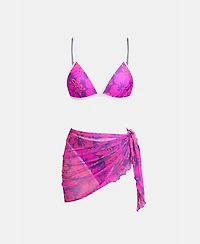 Cupshe Women's Aloha Bliss Floral Sarong Three Piece Bikini Set