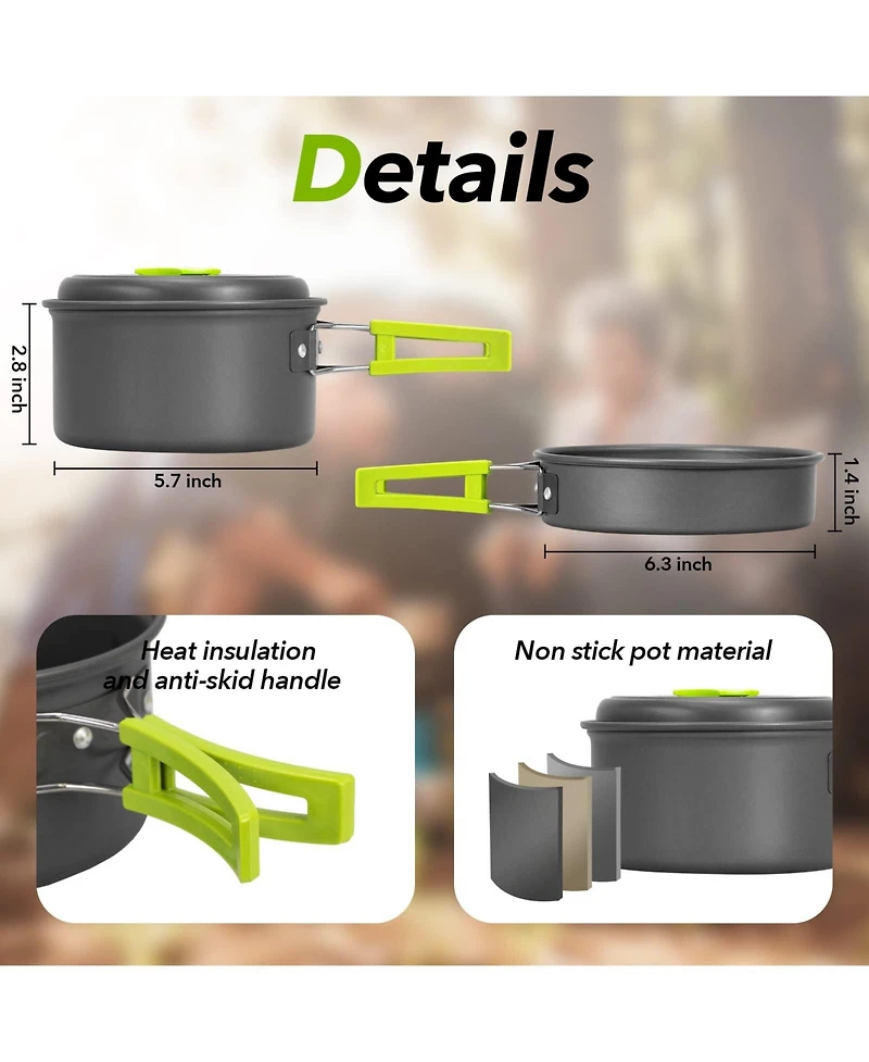 Piscifun 15 Piece Camping Cookware Mess Kit Nonstick Lightweight Portable Outdoor Cooking Set For Hiking Picnic