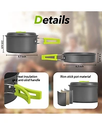 Piscifun 15 Piece Camping Cookware Mess Kit Nonstick Lightweight Portable Outdoor Cooking Set For Hiking Picnic