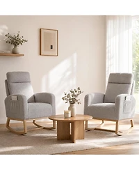 homfan Set of 2 Rocking Chairs, Sherpa Upholstered Glider Recliner with High Back and Rubber Wood Legs for Dining Room or Lounge