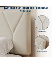 homfan Queen Upholstered Bed Frame - Soft Headboard, Platform Bed with Wooden Slats, No Box Spring, Easy Assembly