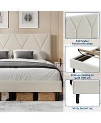 homfanFull Size Upholstered Bed - Soft Headboard, Modern Platform with Wooden Slats, No Box Spring, Easy Assembly