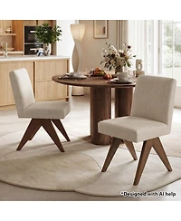Maison Boucle Upholstered Dining Chairs Set of 2, Solid Wood Legs, Padded Full Back, Modern Side