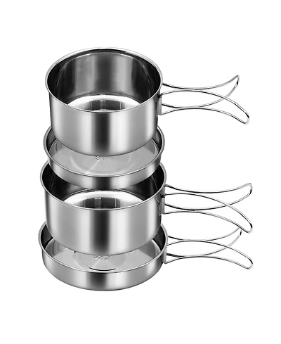 Piscifun 18 8 Stainless Steel 4 Piece Camping Cookware Mess Kit Foldable Handle Outdoor Cooking Set