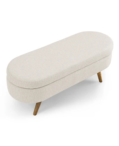 sumyeg Oval Storage Ottoman Bench with Rubber Wood Legs for Bedroom or Entryway