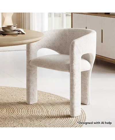 Maison Boucle Upholstered Barrel Dining Chair, Chenille, Modern Curved Armchair, 3.5" Padded Seat, Sculptural Side Chair