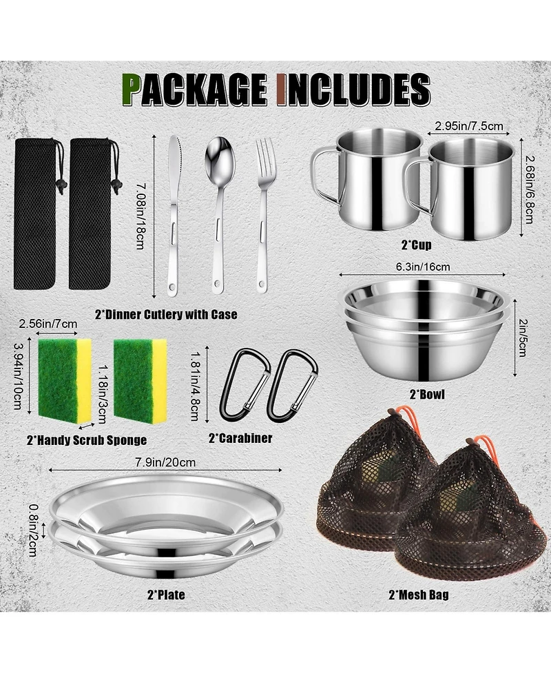 Piscifun Stainless Steel Camping Mess Kit With Mesh Carry Bag Cutlery Set For Scouts Travel