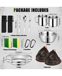 Piscifun Stainless Steel Camping Mess Kit With Mesh Carry Bag Cutlery Set For Scouts Travel