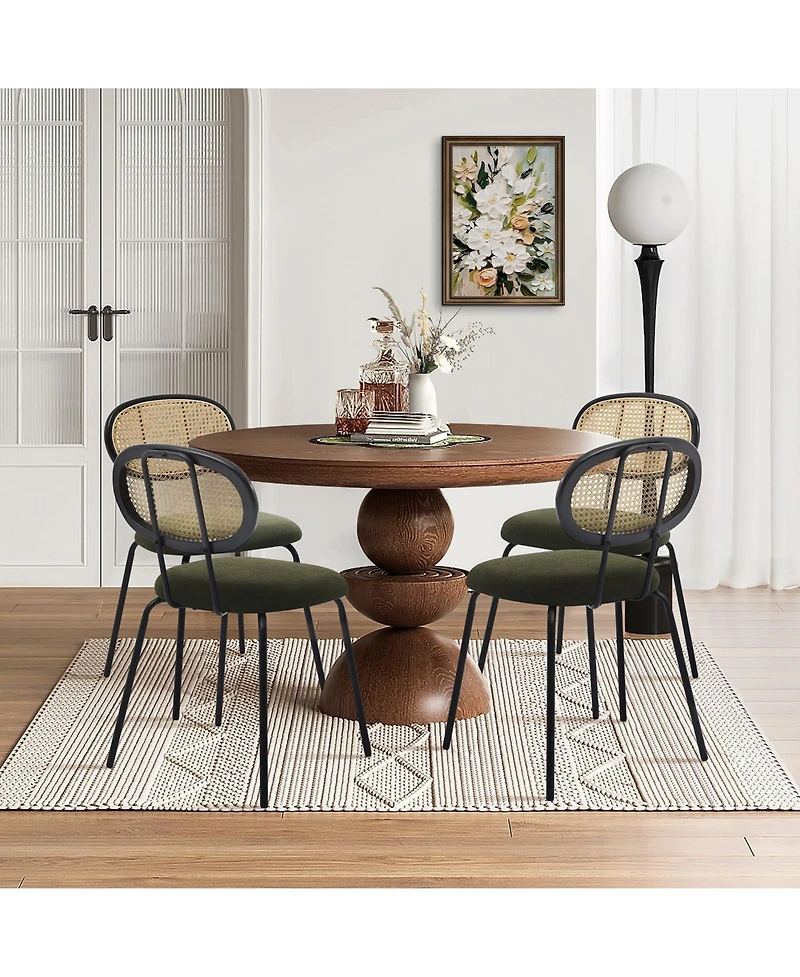 homfan Mid-Century Modern Soft Dining Chairs Set of 4, Upholstered Seat, Mesh Cane Back, Metal Legs, Stylish Rattan Kitchen Chairs for Dining Room
