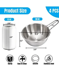 Piscifun 4 Pack 20 Oz Stainless Steel Makgeolli Bowl With Handle Camping Outdoor Cup